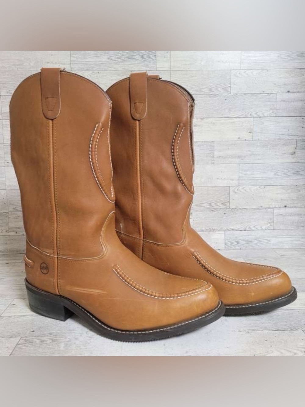 Men's Double H 1608 Brown Leather Moc Toe Work Western Cowboy Boots Size 12 4E